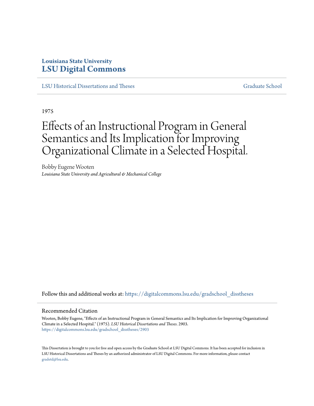 Effects of an Instructional Program in General Semantics and Its Implication for Improving Organizational Climate in a Selected Hospital