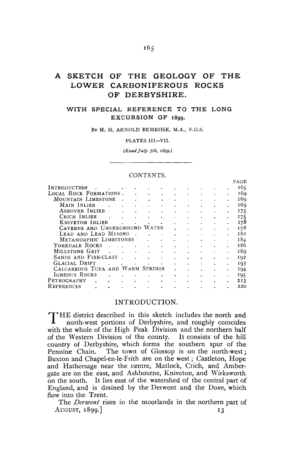 A Sketch of the Geology of the Lower Carboniferous Rocks Of