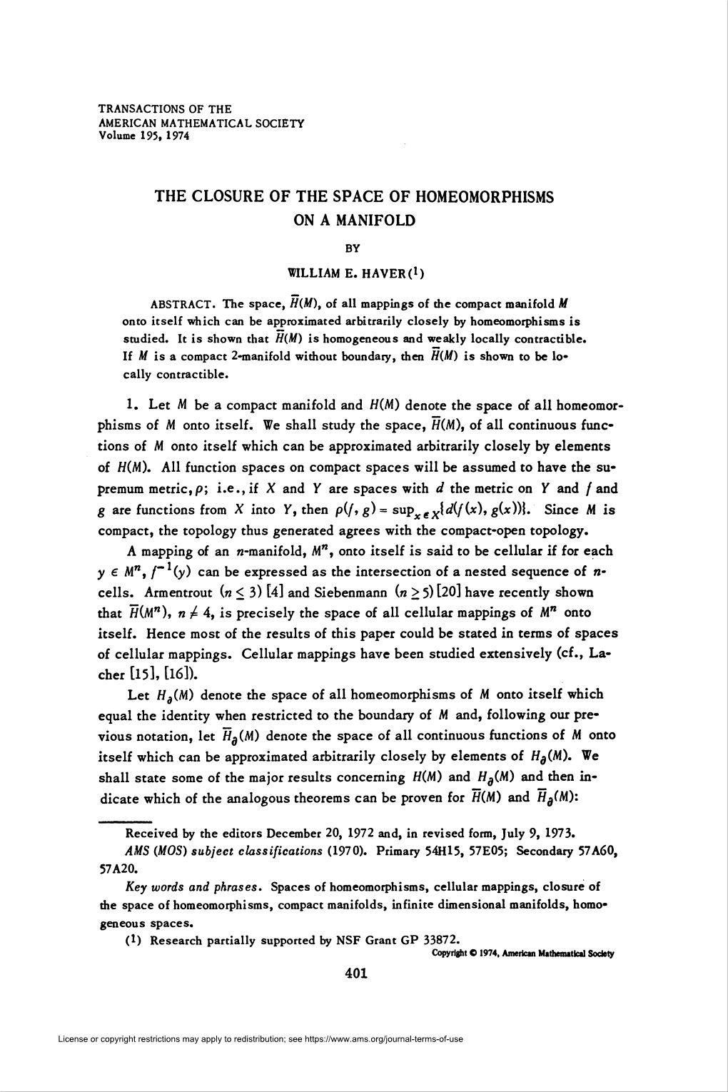 The Closure of the Space of Homeomorphisms on A