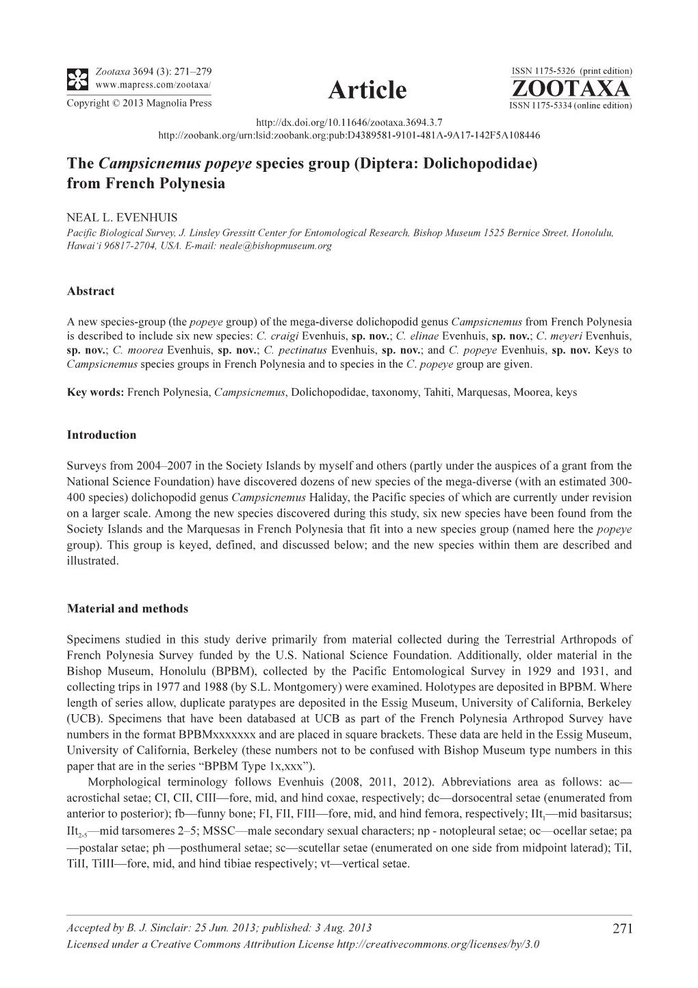 The Campsicnemus Popeye Species Group (Diptera: Dolichopodidae) from French Polynesia