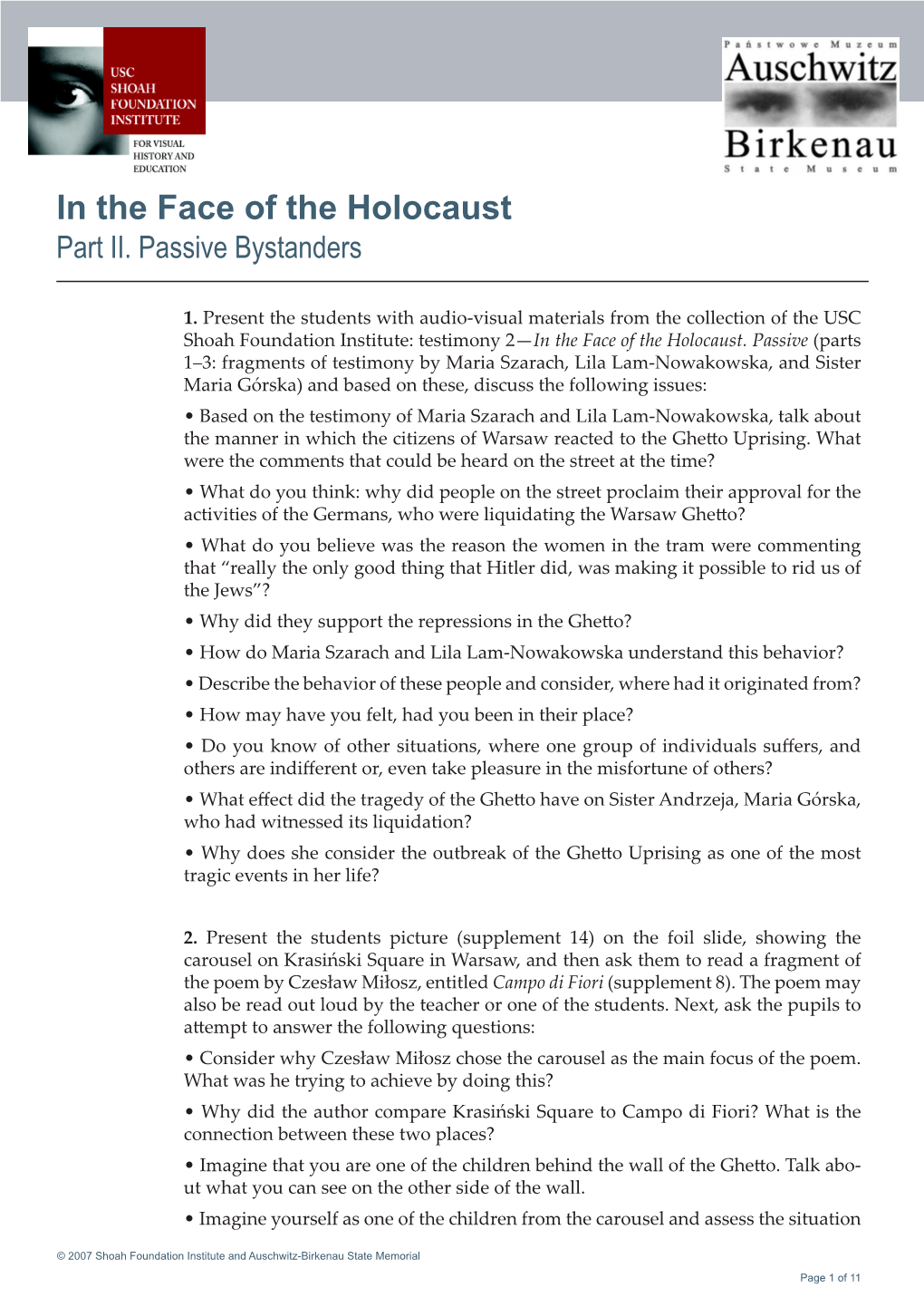 In the Face of the Holocaust Part II