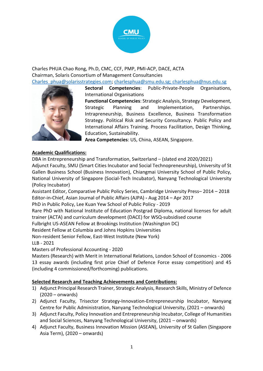 Charles PHUA Chao Rong, Ph.D, CMC, CCF, PMP, PMI-ACP, DACE
