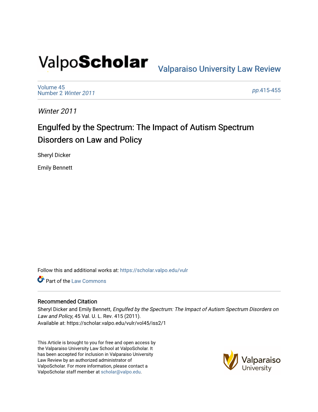 The Impact of Autism Spectrum Disorders on Law and Policy