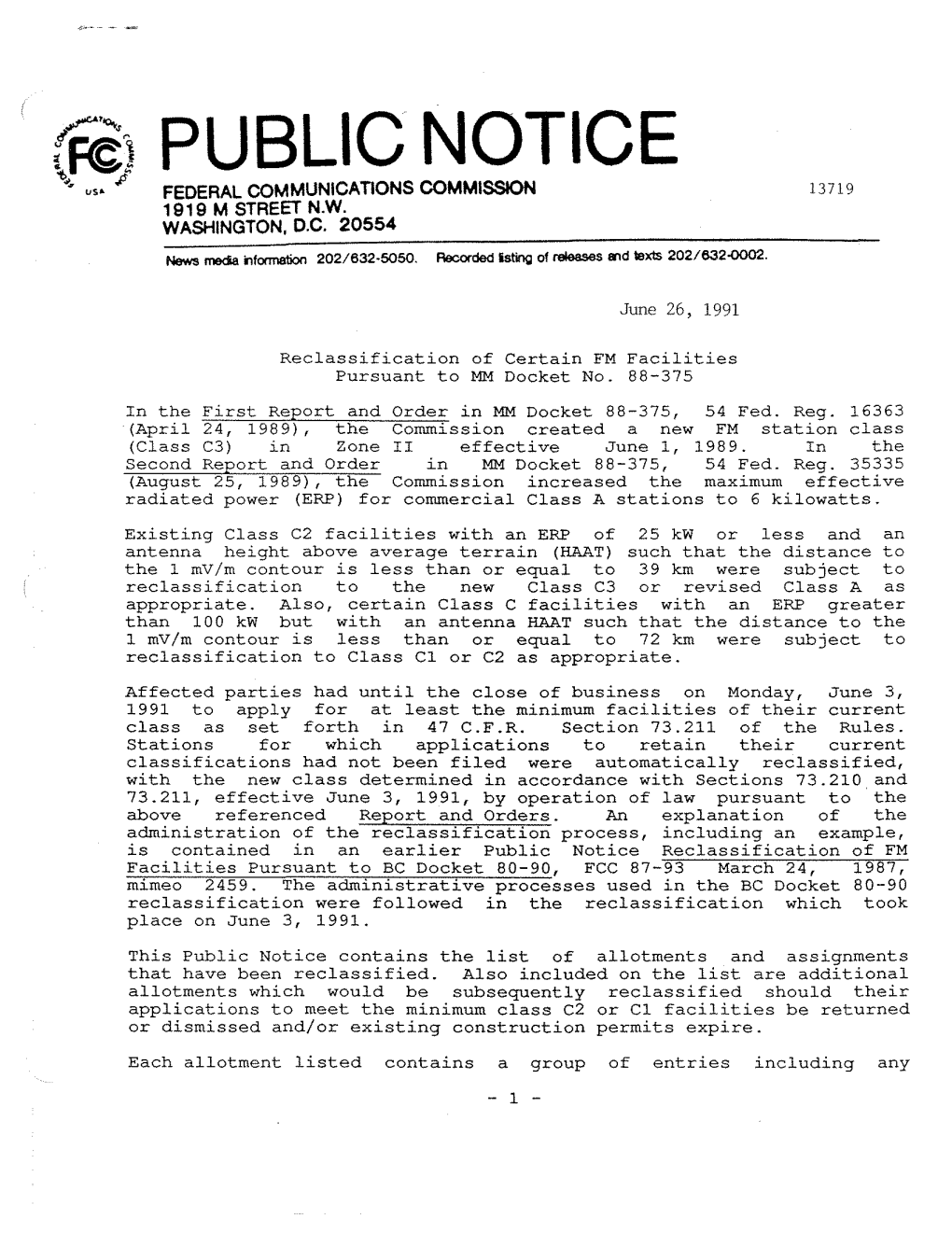 Public Notice Federal Communications Commission 13719 1919 M Street N.W