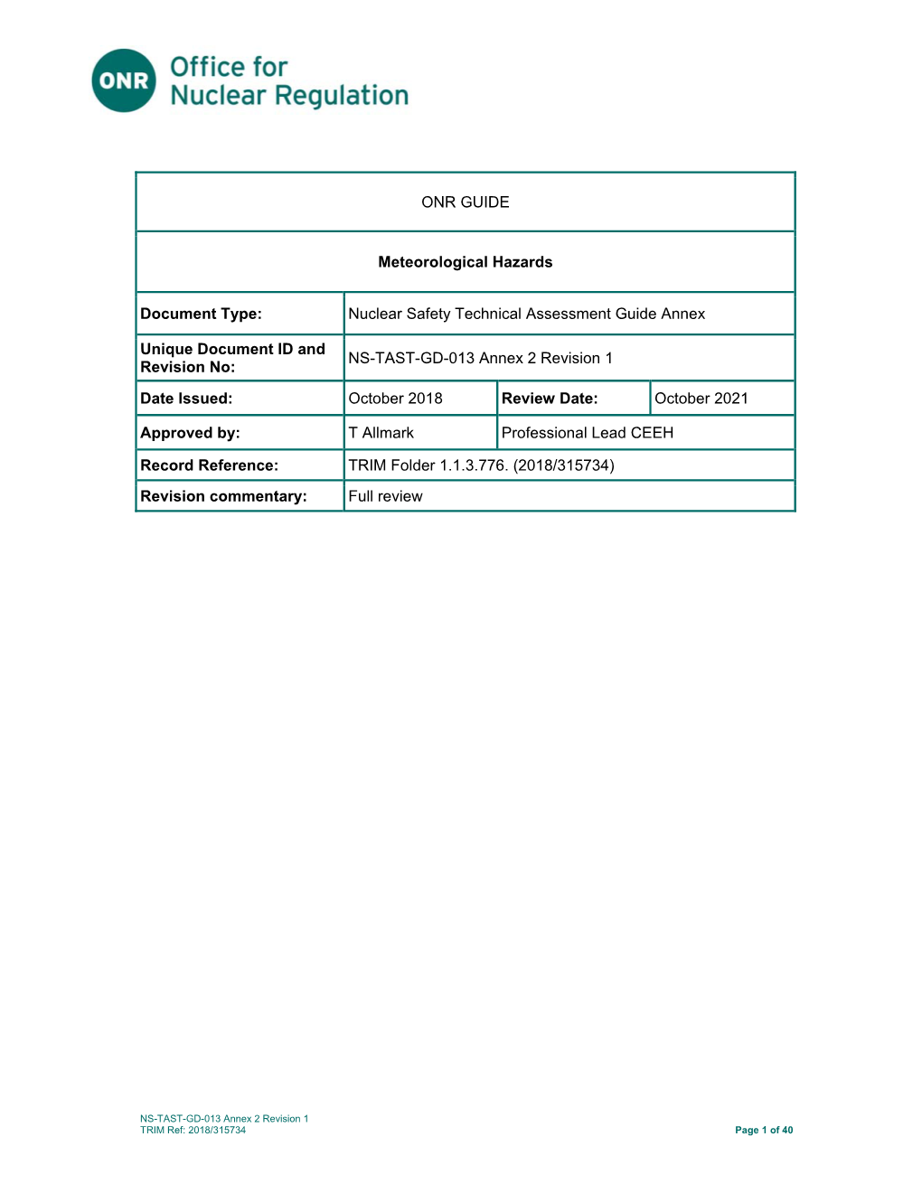 NS-TAST-GD-013 Annex 2 Revision 1 Revision No