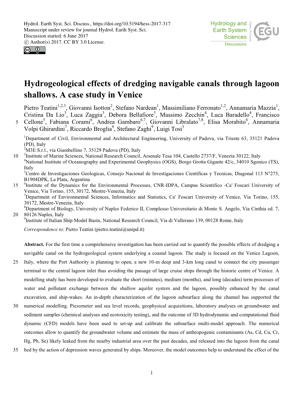 Hydrogeological Effects of Dredging Navigable Canals Through Lagoon Shallows