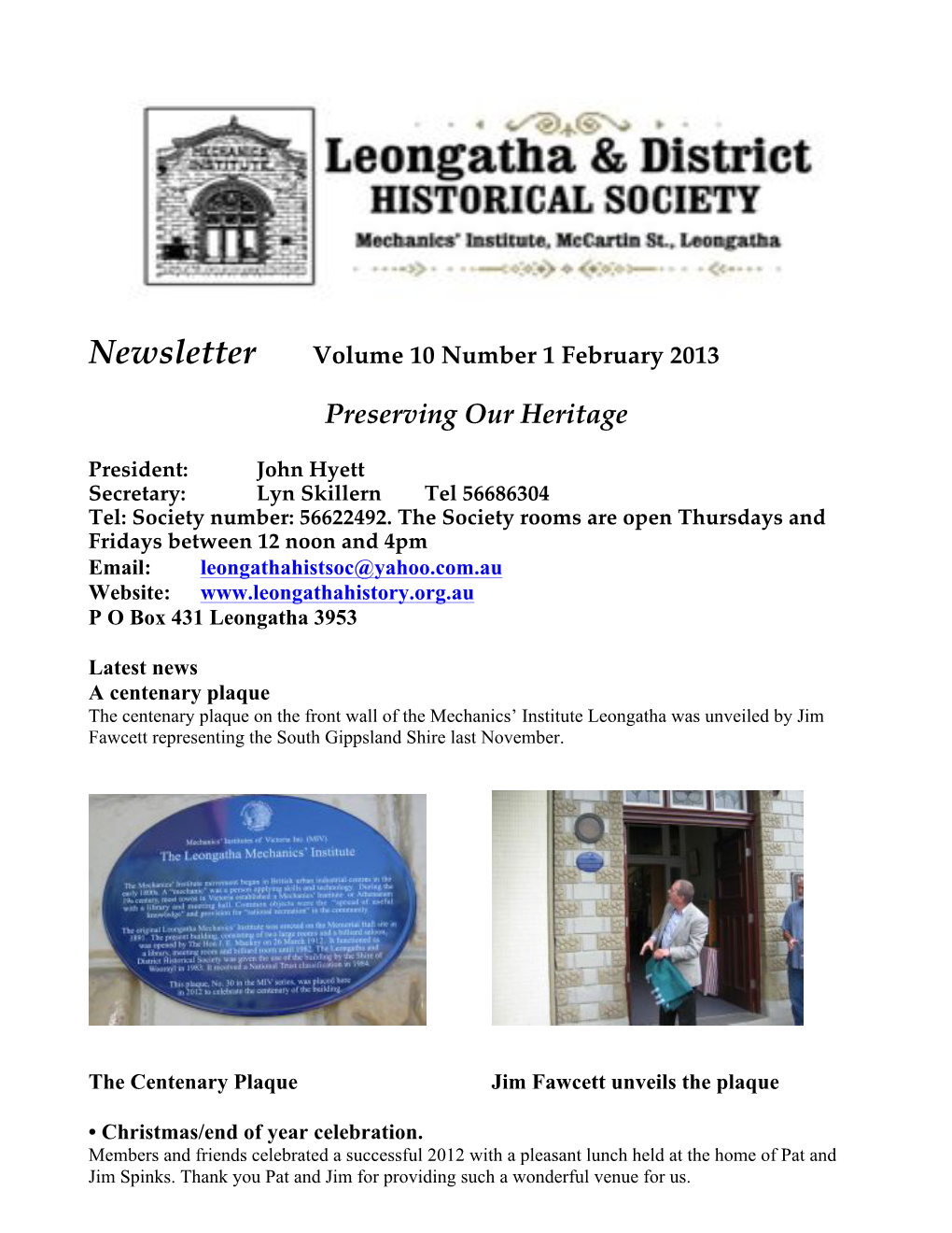 Newsletter Feb 2013