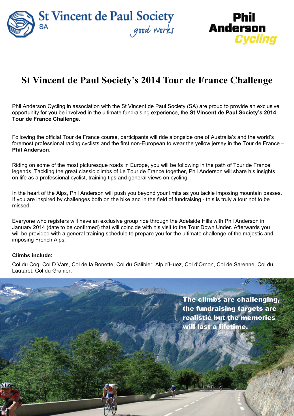St Vincent De Paul Society's 2014 Tour De France Challenge