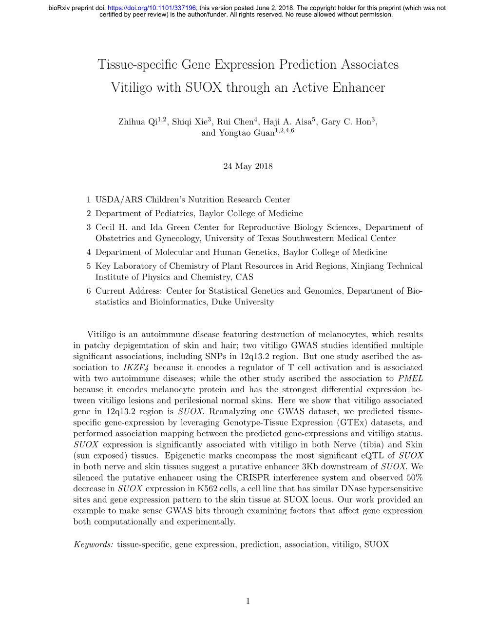 Tissue-Specific Gene Expression Prediction Associates Vitiligo With