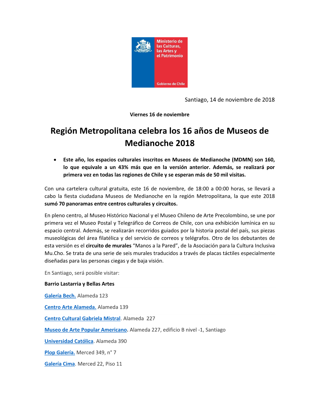 Región Metropolitana Celebra Los 16 Años De Museos De Medianoche 2018
