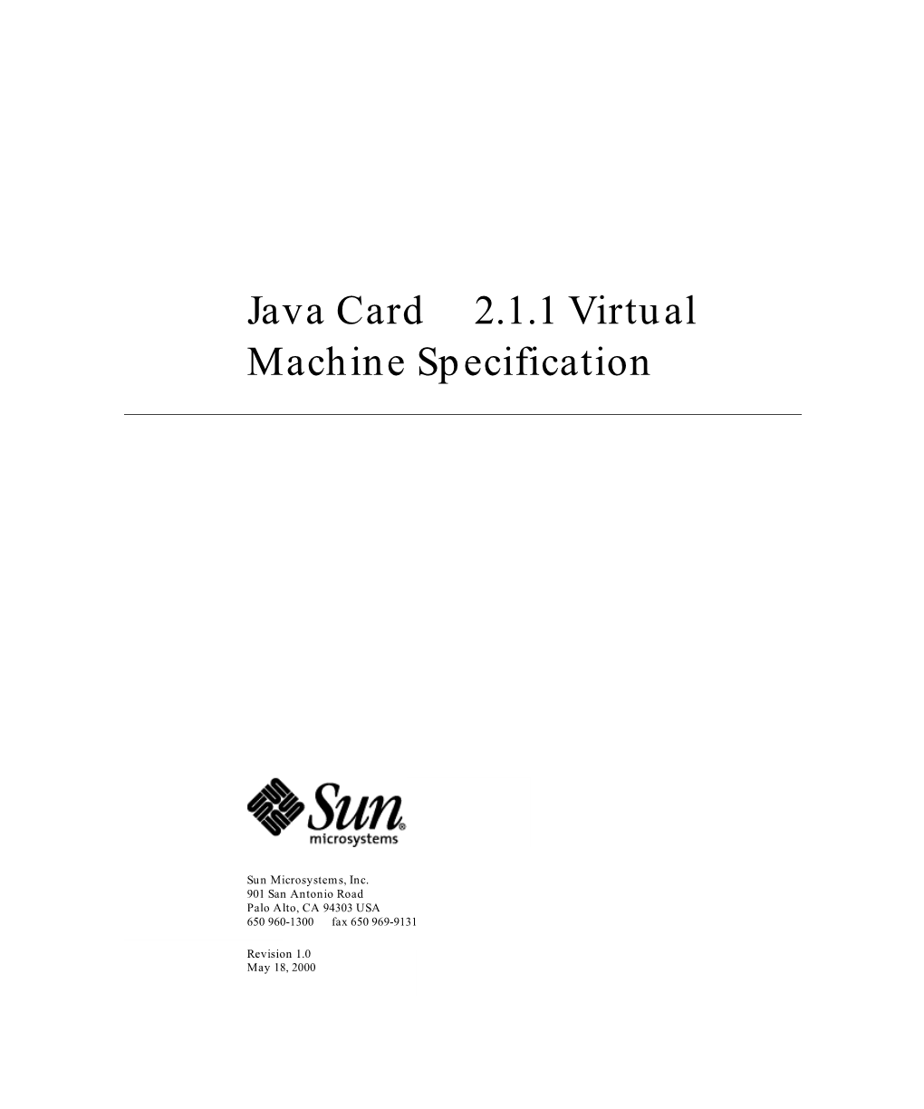 Java Card 2.1.1 Virtual Machine Specification