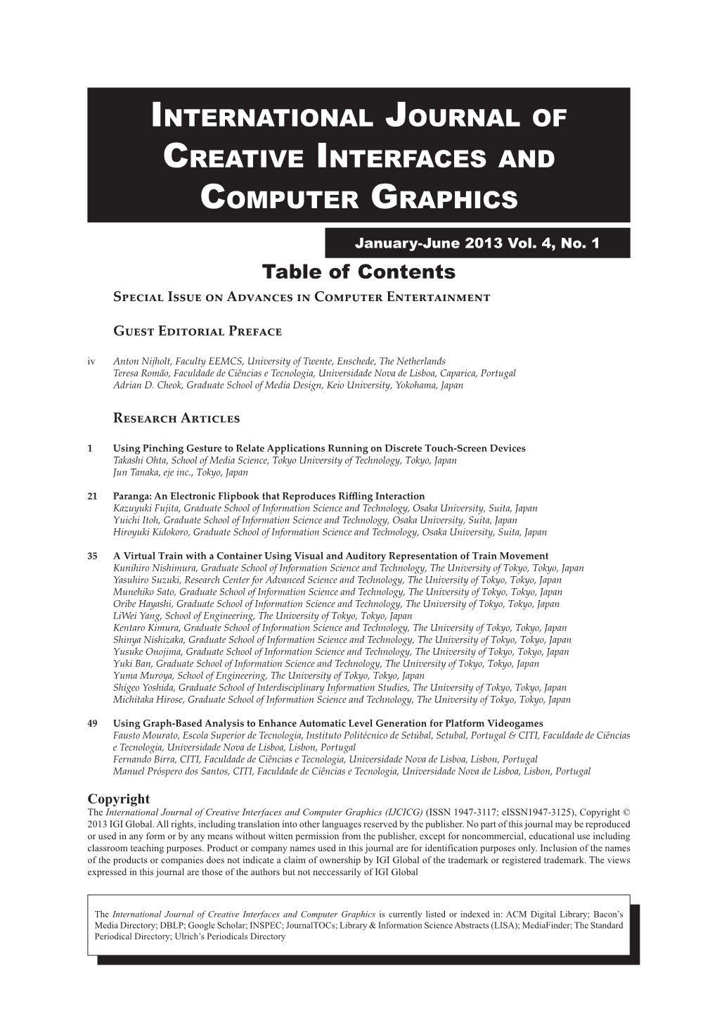 International Journal of Creative Interfaces and Computer Graphics