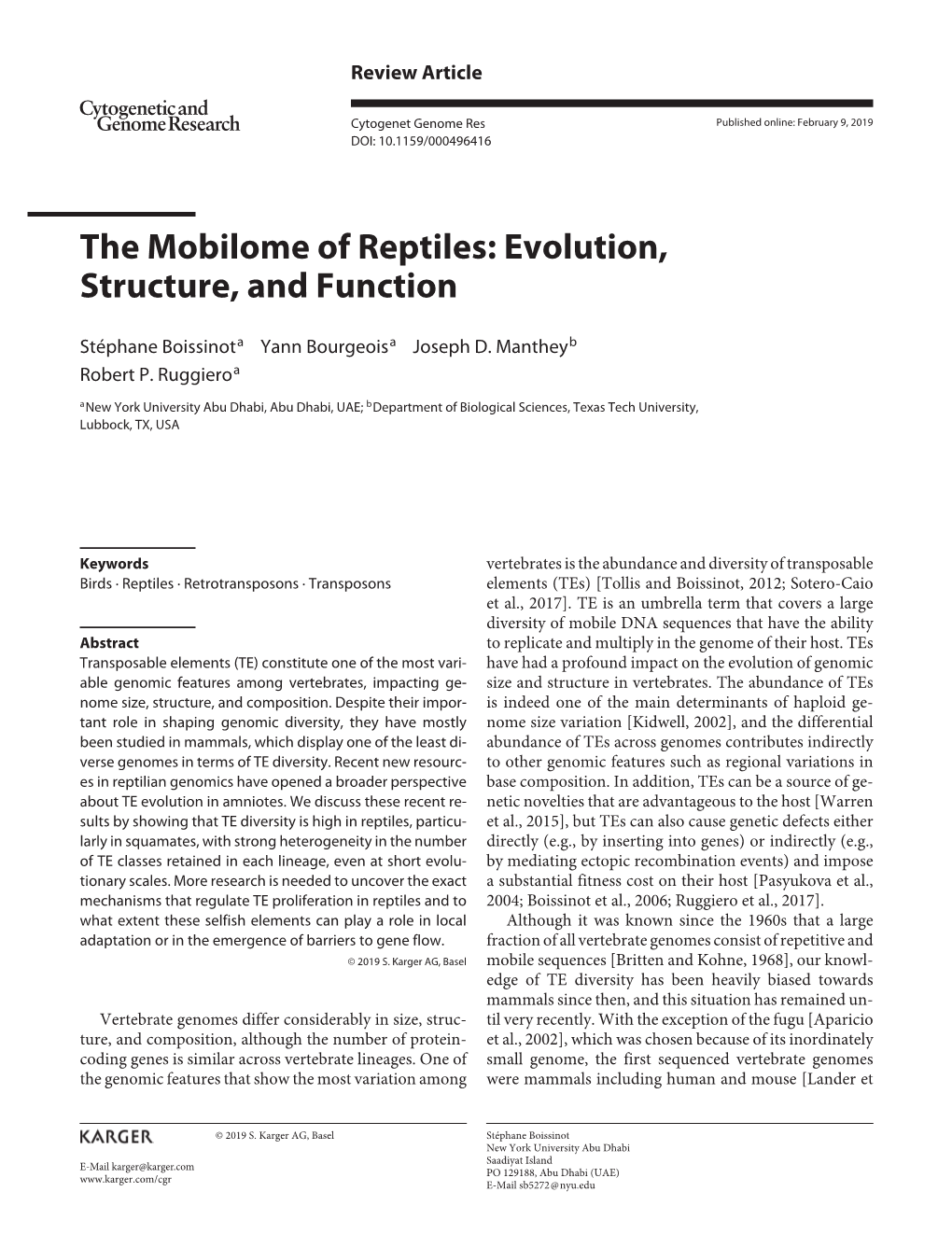 Our Paper Titled “The Mobilome of Reptiles: Evolution, Structure, And