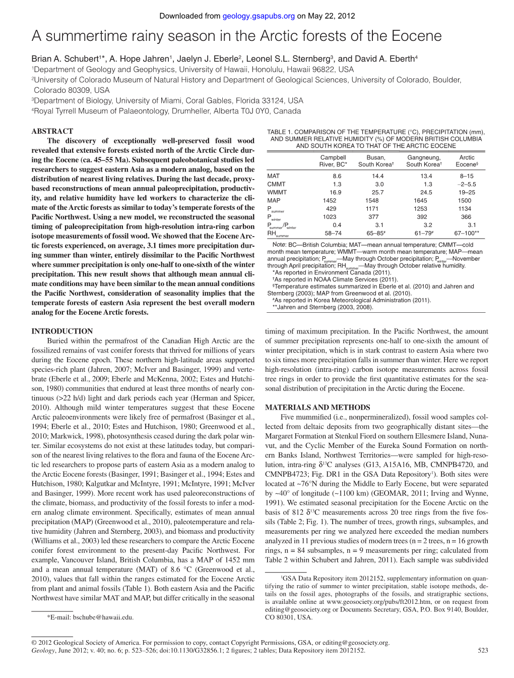 A Summertime Rainy Season in the Arctic Forests of the Eocene