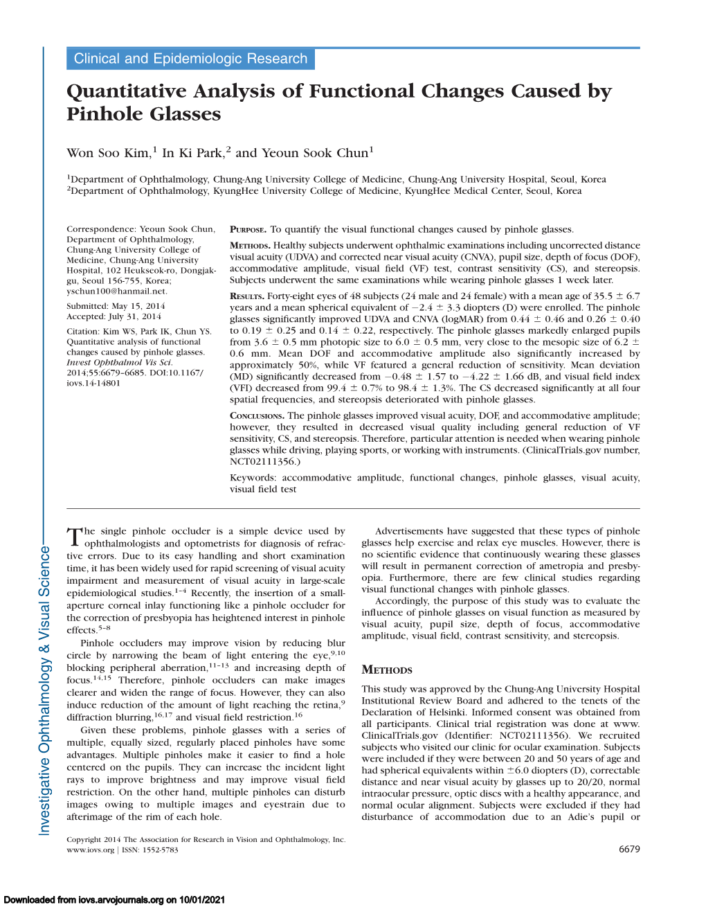 Quantitative Analysis of Functional Changes Caused by Pinhole Glasses