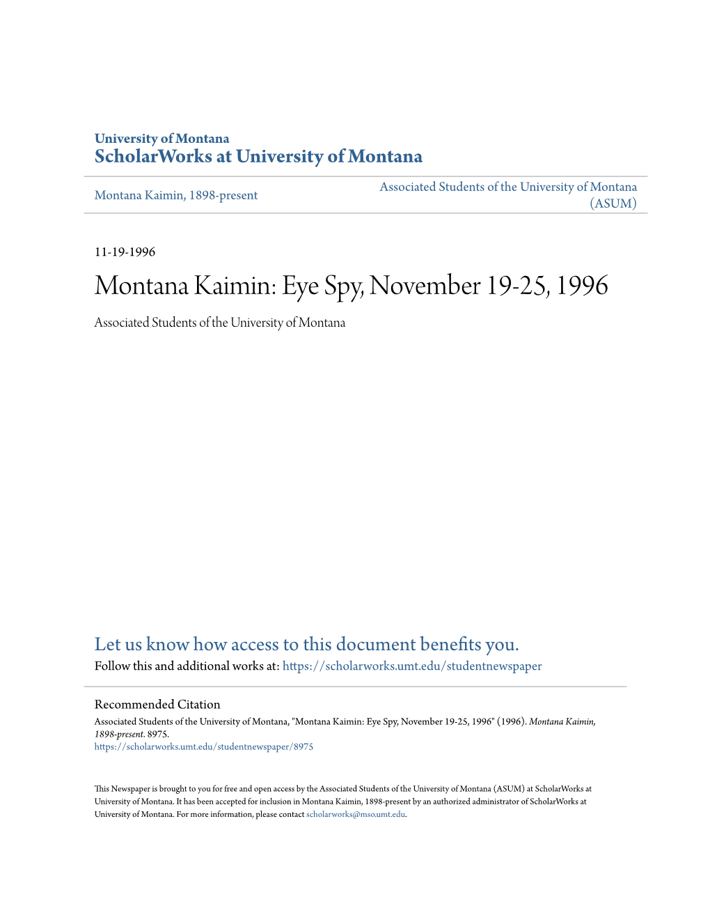 Montana Kaimin, 1898-Present (ASUM)