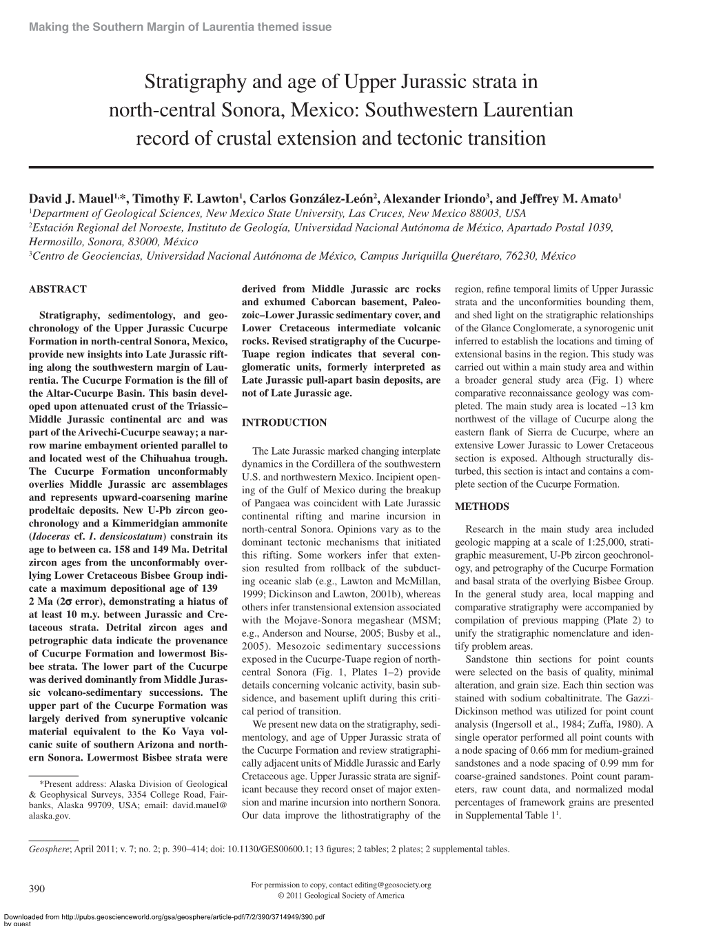 Stratigraphy and Age of Upper Jurassic Strata in North-Central Sonora, Mexico: Southwestern Laurentian Record of Crustal Extension and Tectonic Transition