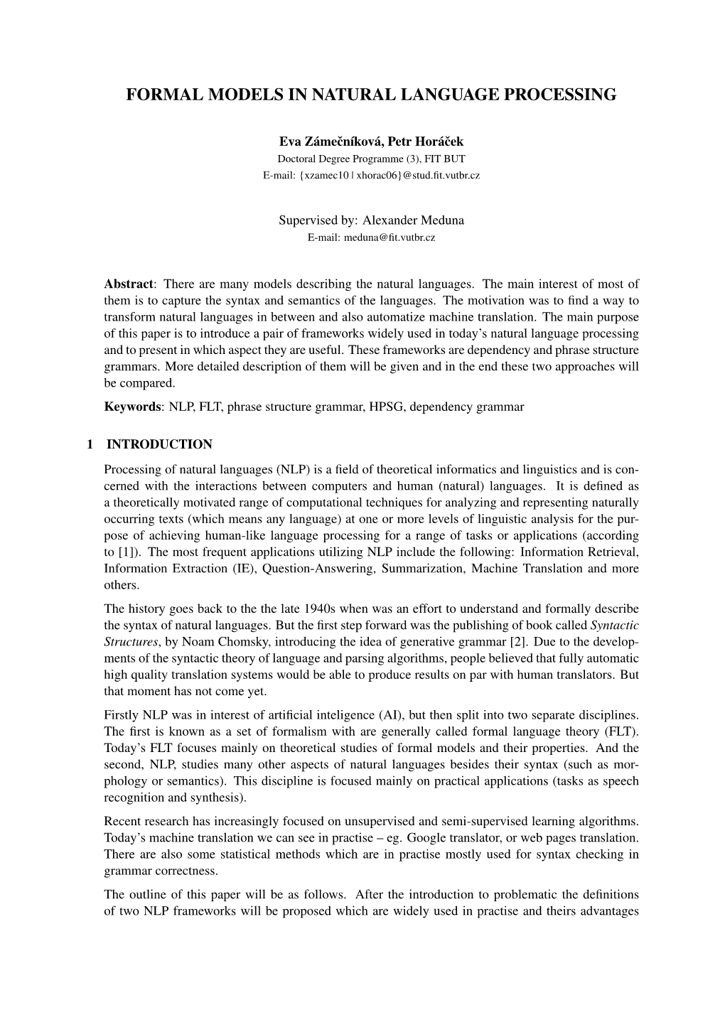 Formal Models in Natural Language Processing