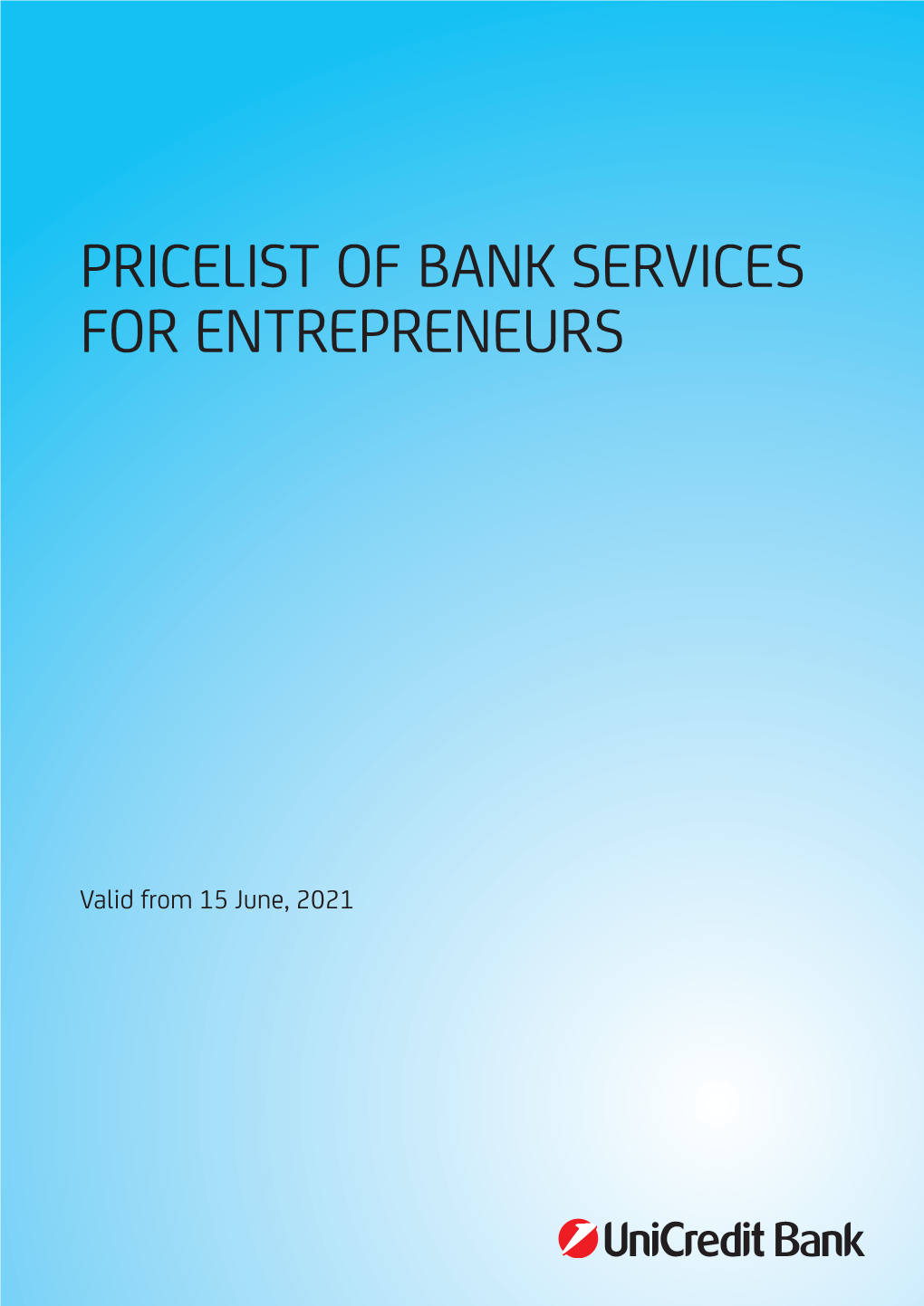 Pricelist of Bank Services for Entrepreneurs