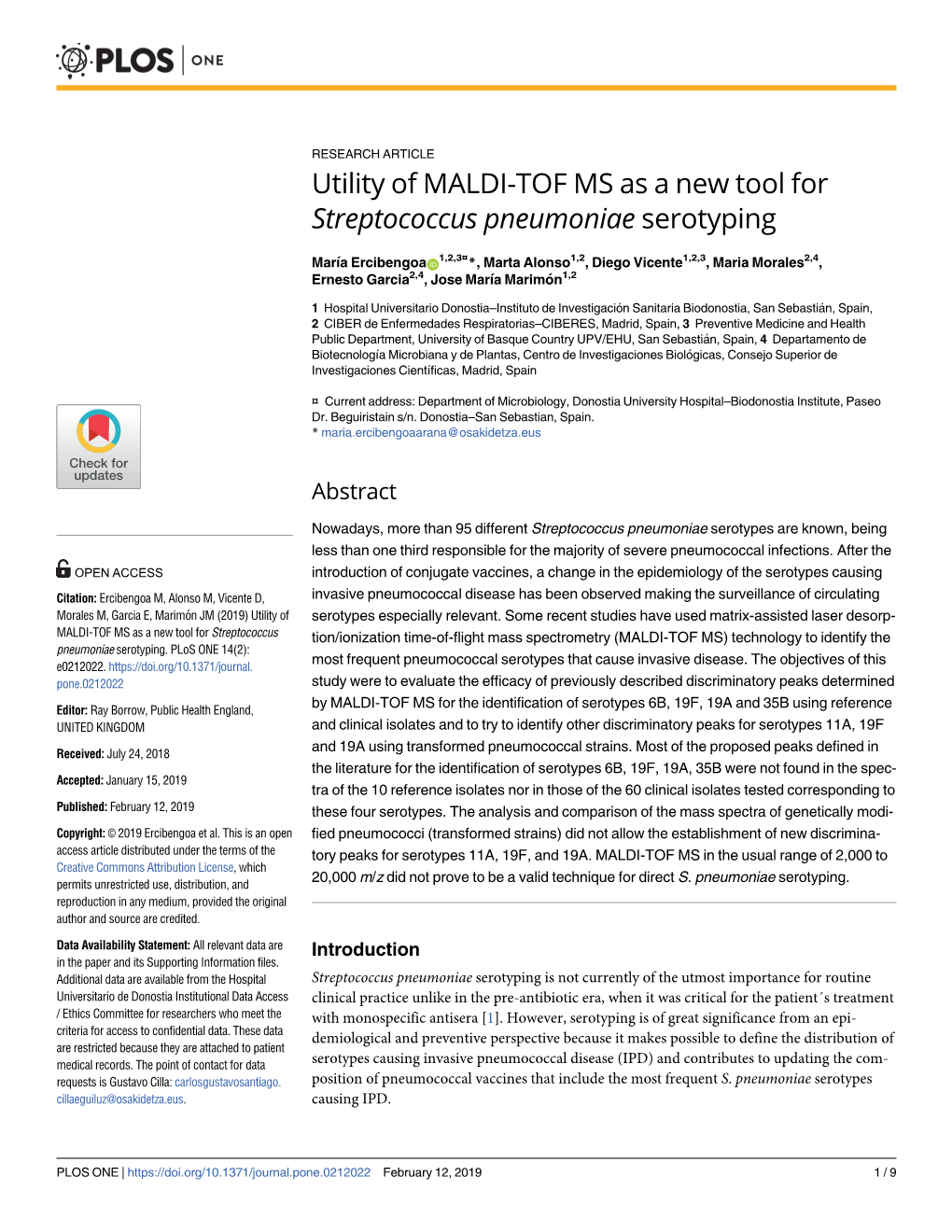 Utility of MALDI-TOF MS As a New Tool for Streptococcus Pneumoniae Serotyping