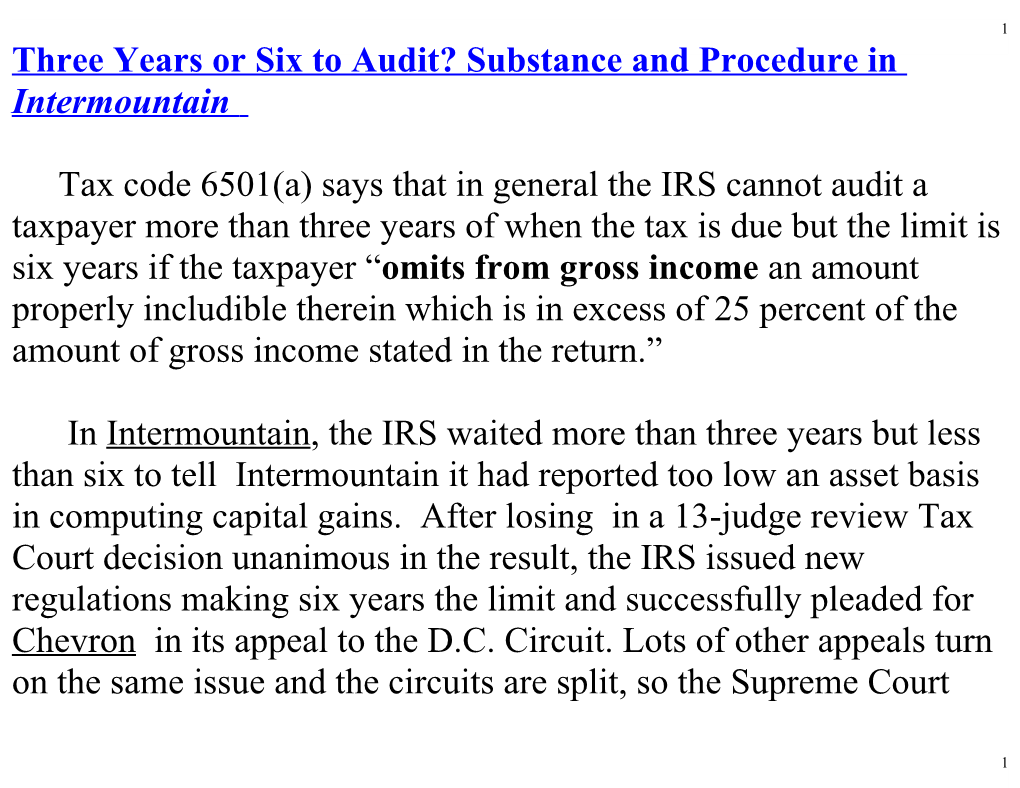 Three Years Or Six to Audit? Substance and Procedure in Intermountain