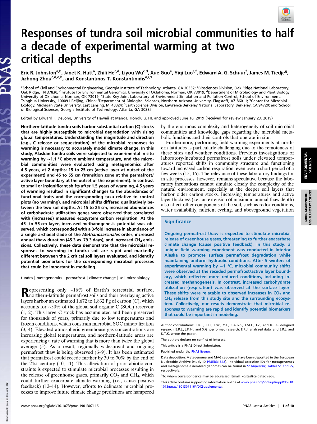 Responses of Tundra Soil Microbial Communities to Half a Decade of Experimental Warming at Two Critical Depths