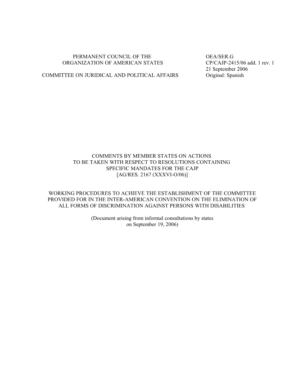 Metodologia De Trabajo Conducente Al Establecimiento Del Comité Previsto En La Convencion