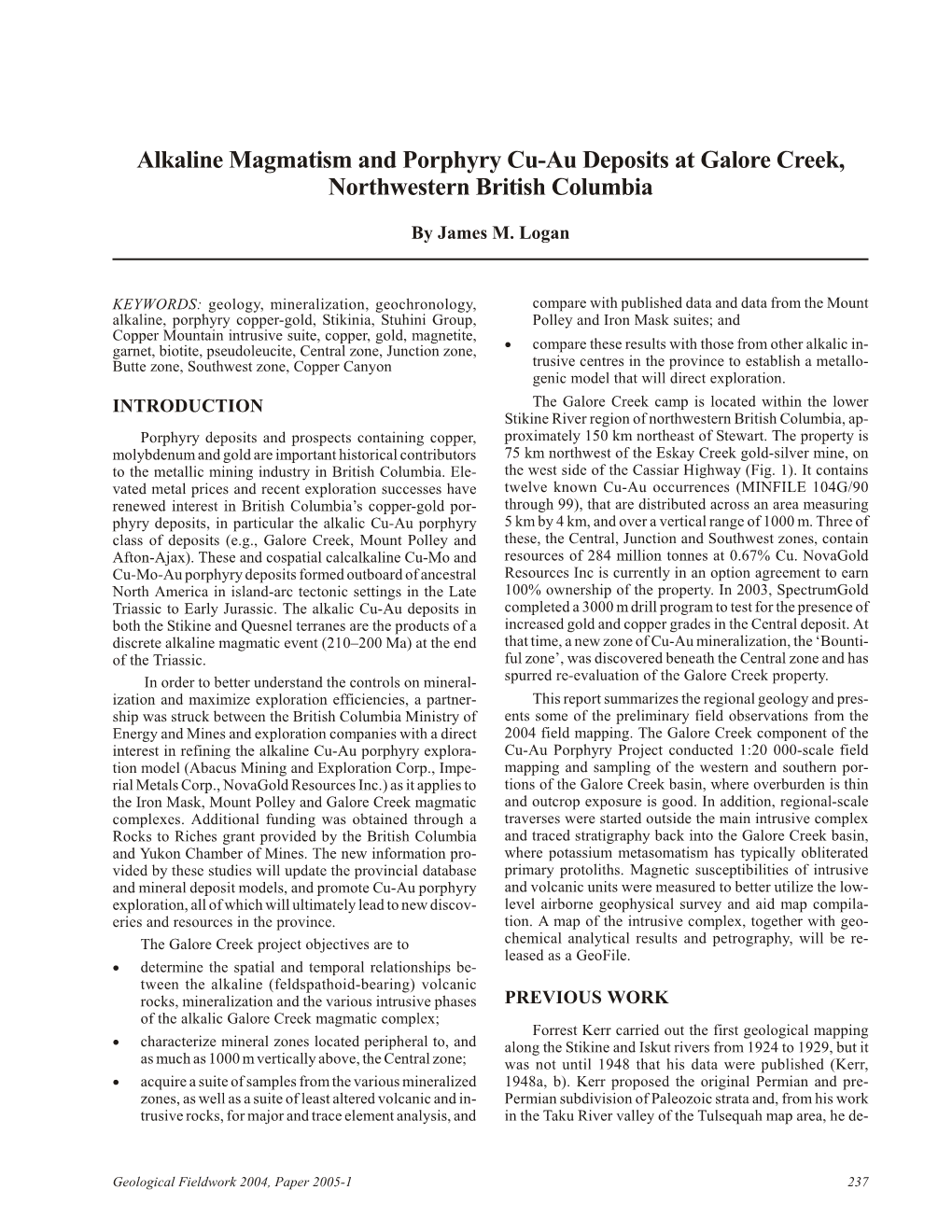 Alkaline Magmatism and Porphyry Cu-Au Deposits at Galore Creek, Northwestern British Columbia