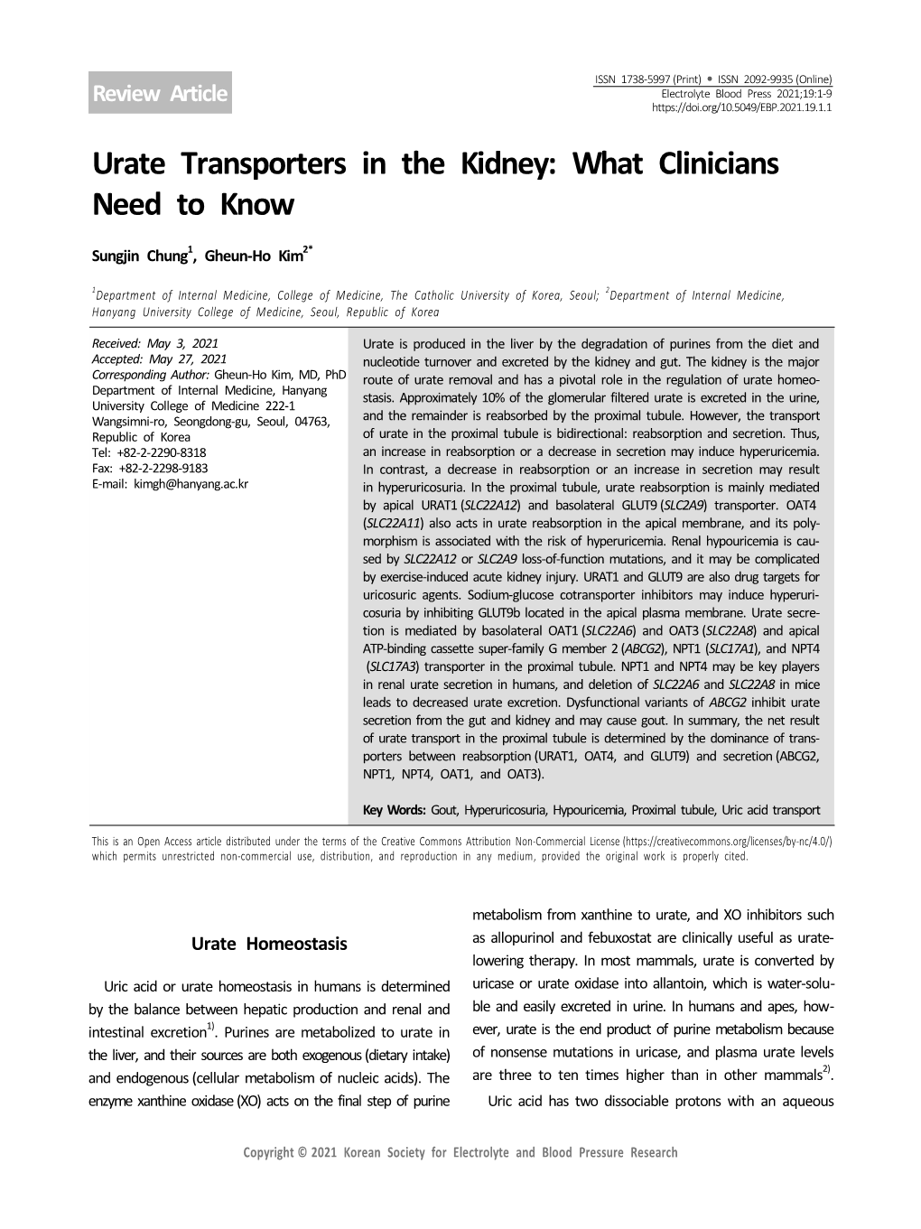 Urate Transporters in the Kidney: What Clinicians Need to Know