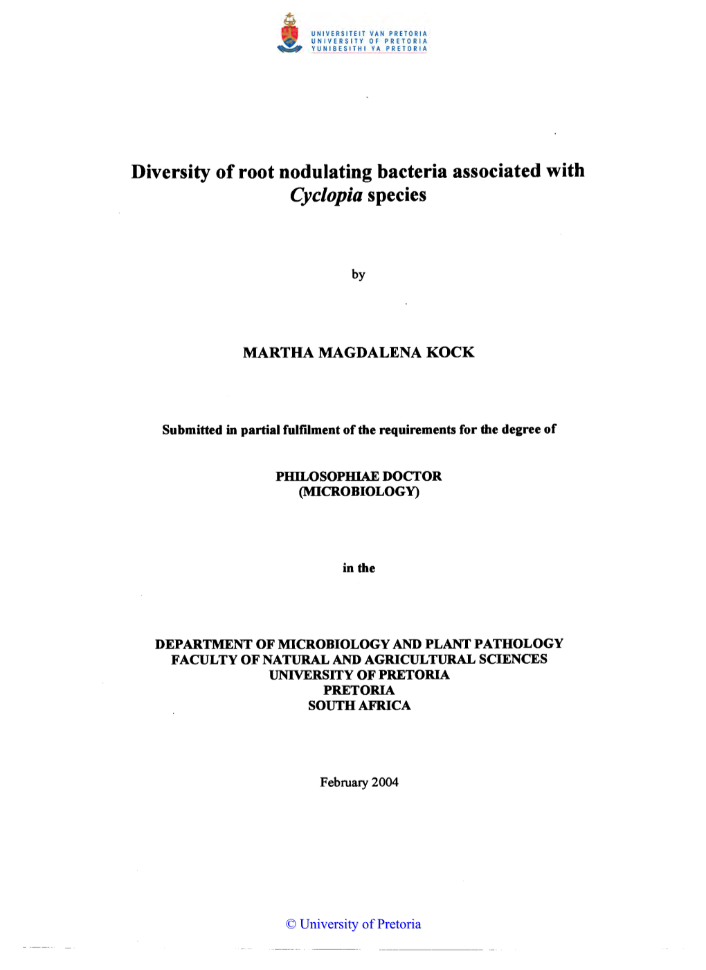 Diversity of Root Nodulating Bacteria Associated with Cyclopia Species