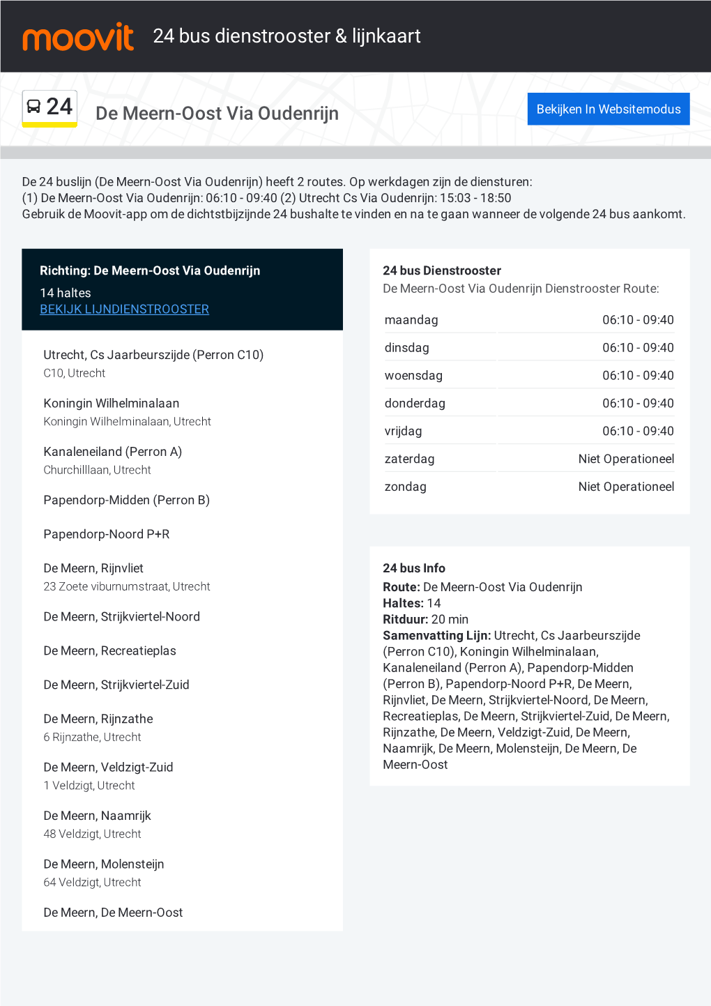 24 Bus Dienstrooster & Lijnroutekaart