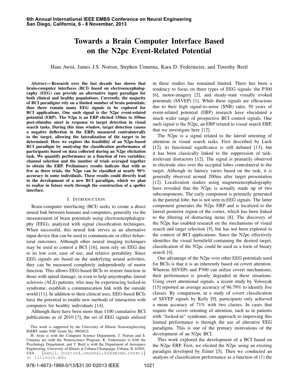 Towards a Brain Computer Interface Based on the N2pc Event-Related Potential