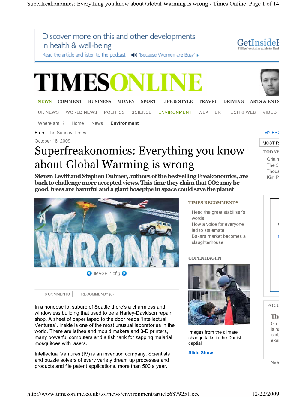 Superfreakonomics: Everything You Know About Global Warming Is Wrong - Times Online Page 1 of 14