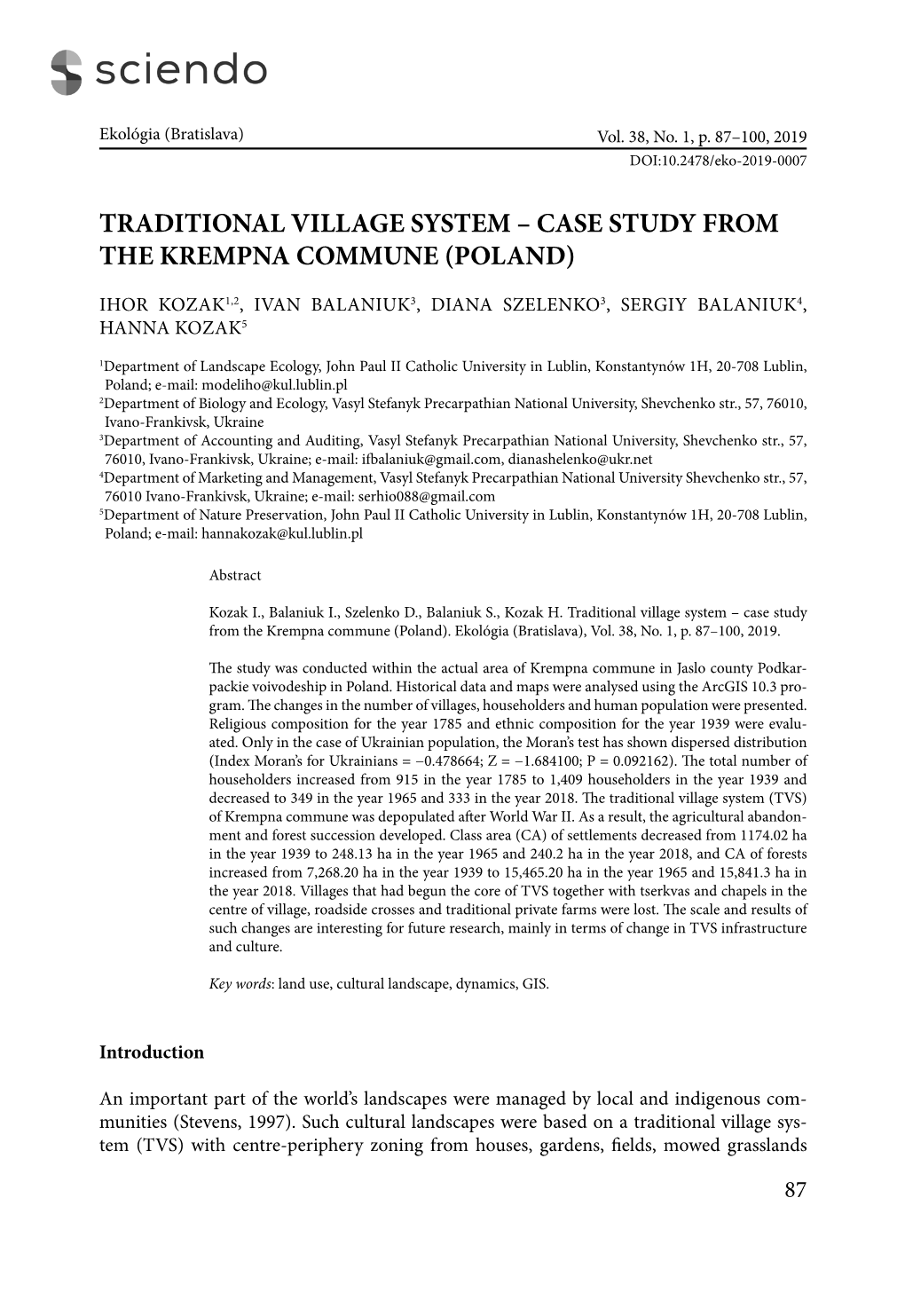 Traditional Village System – Case Study from the Krempna Commune (Poland)