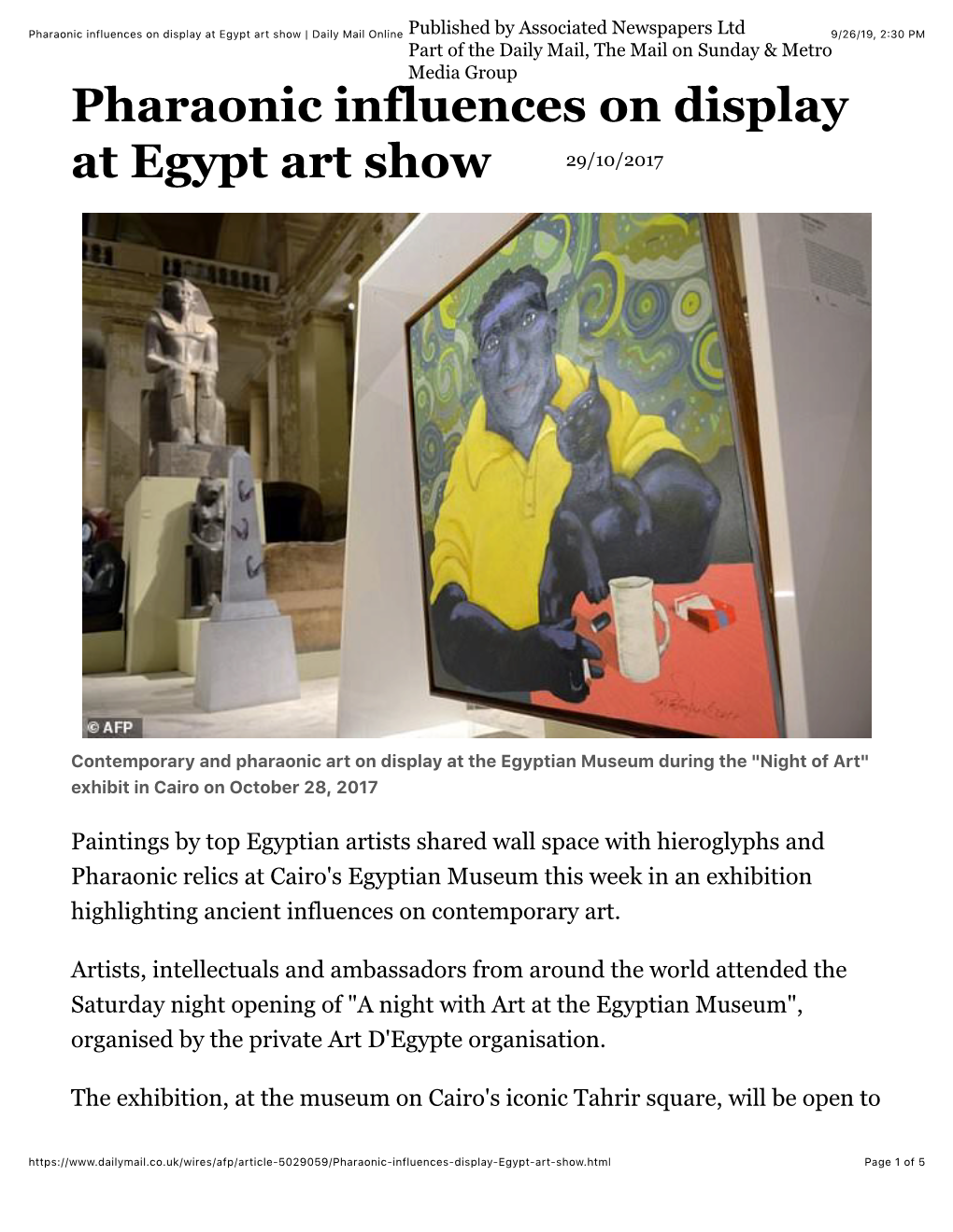 Pharaonic Influences on Display at Egypt Art Show | Daily Mail Online