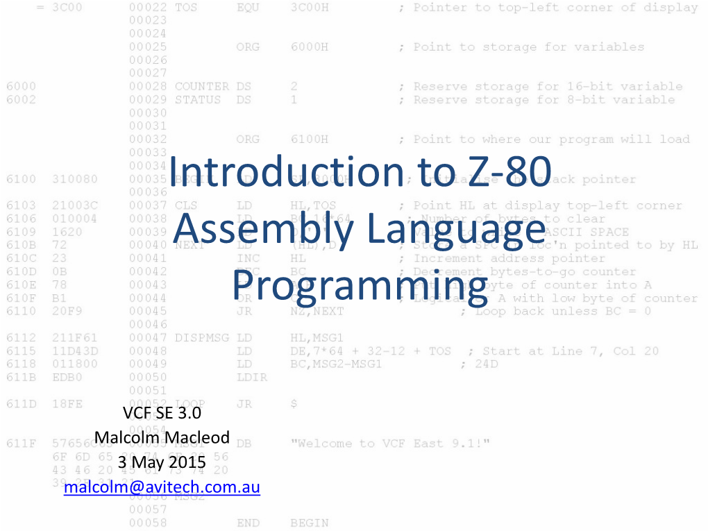 Introduction to Z-80 Assembly Language Programming