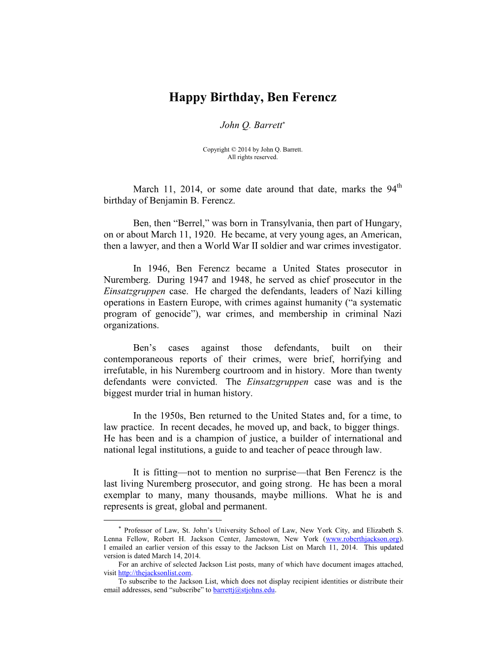 Happy Birthday, Ben Ferencz