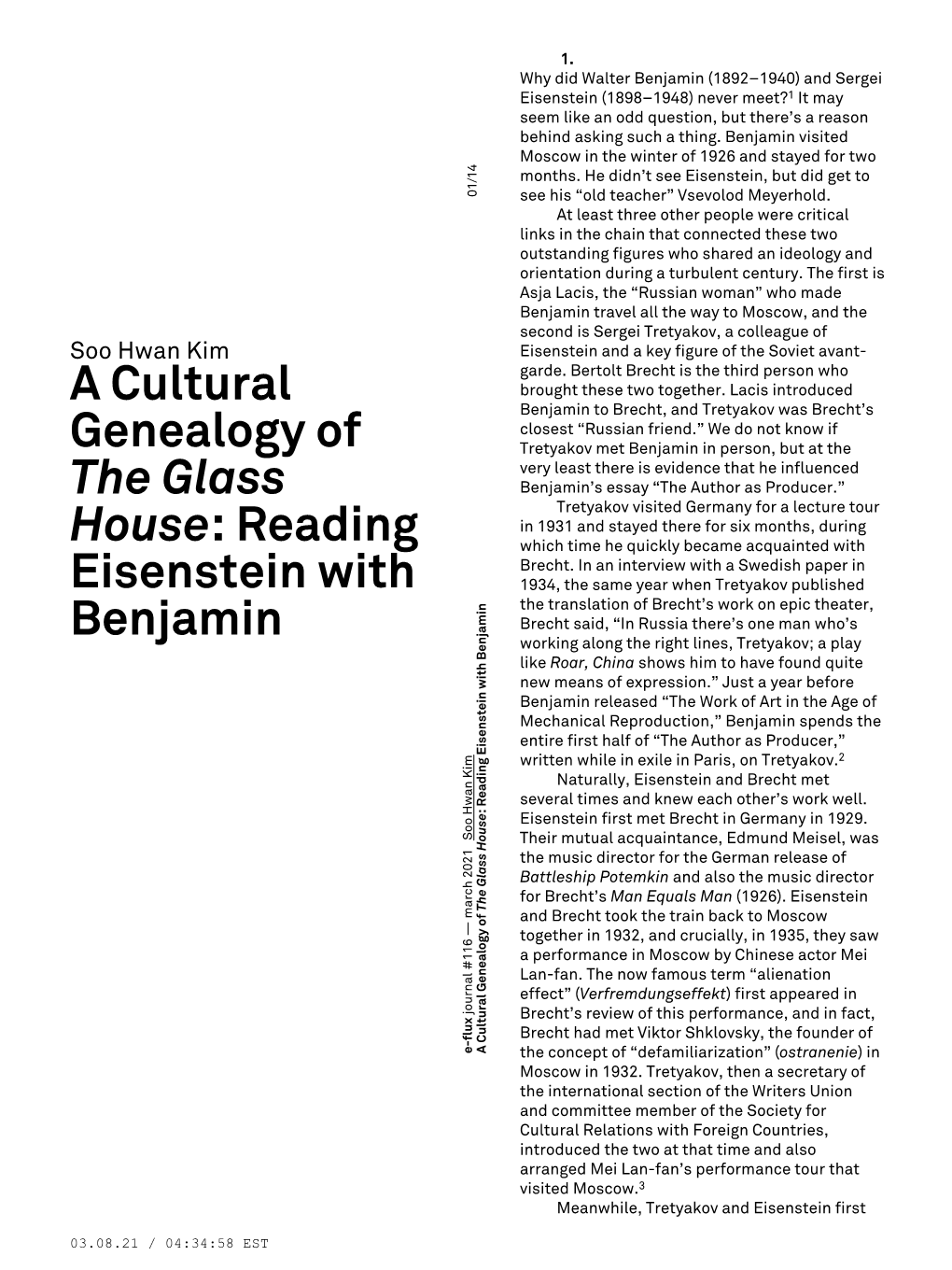 A Cultural Genealogy of the Glass House: Reading Eisenstein with Benjamin