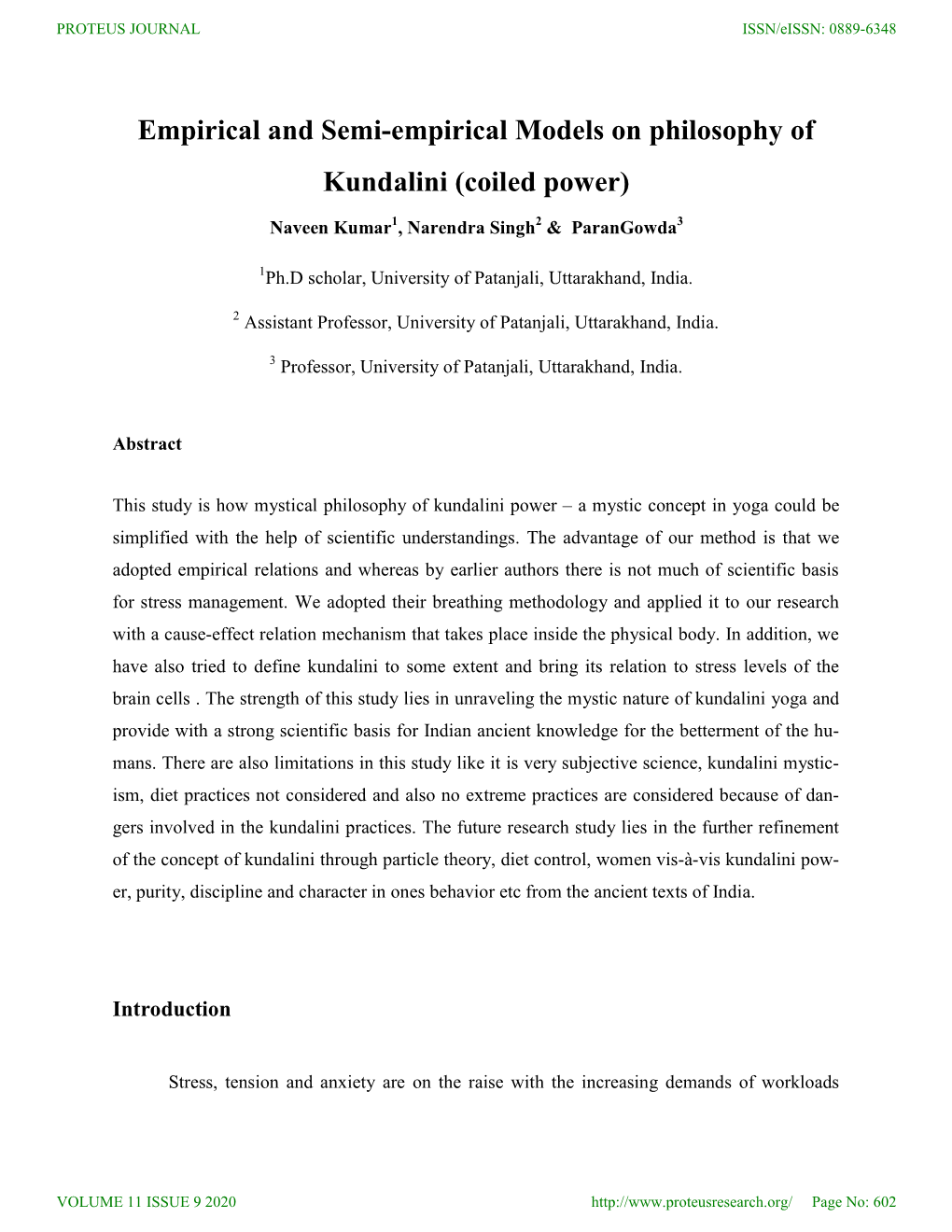 Empirical and Semi-Empirical Models on Philosophy of Kundalini (Coiled Power)