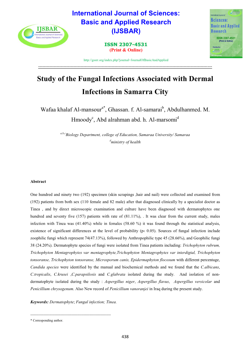 Study of the Fungal Infections Associated with Dermal Infections in Samarra City