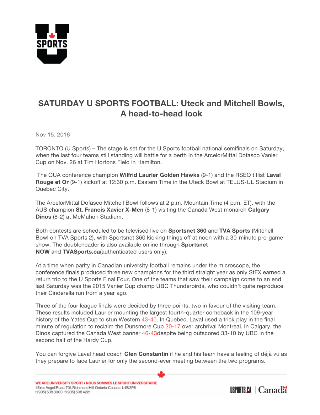 SATURDAY U SPORTS FOOTBALL: Uteck and Mitchell Bowls, a Head-To-Head Look