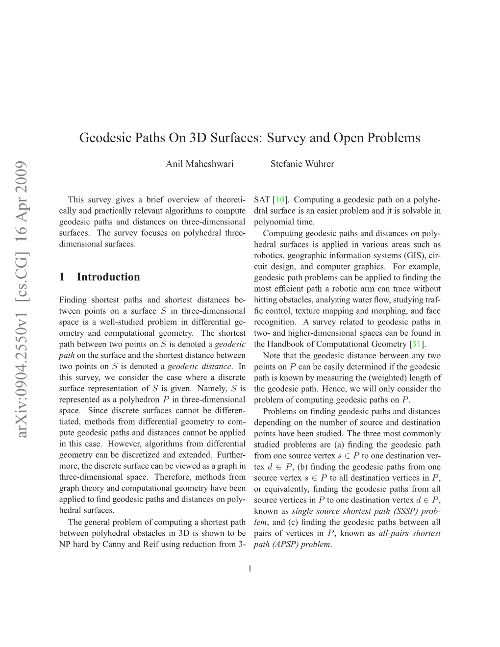 Geodesic Paths on 3D Surfaces: Survey and Open Problems