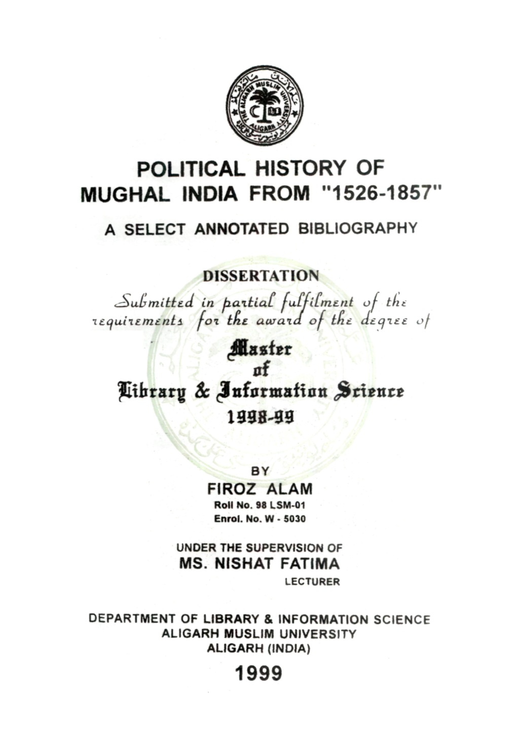 Political History of Mughal India from 