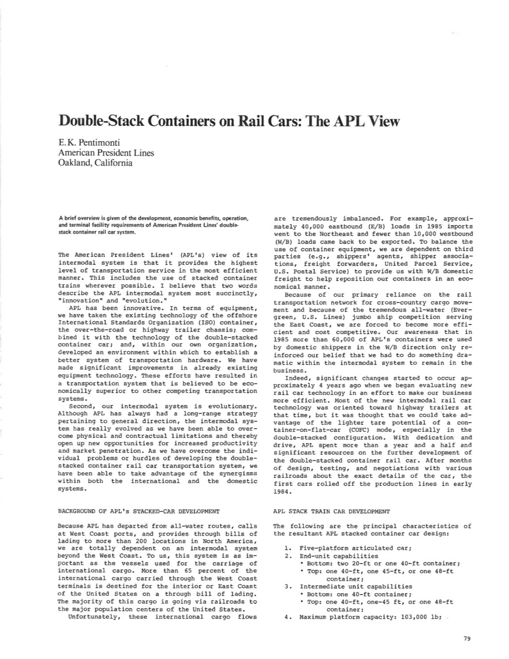 Double-Stack Containers on Rail Cars: the APL View