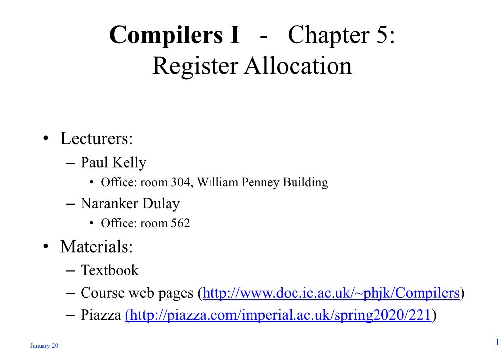 Compilers I - Chapter 5: Register Allocation