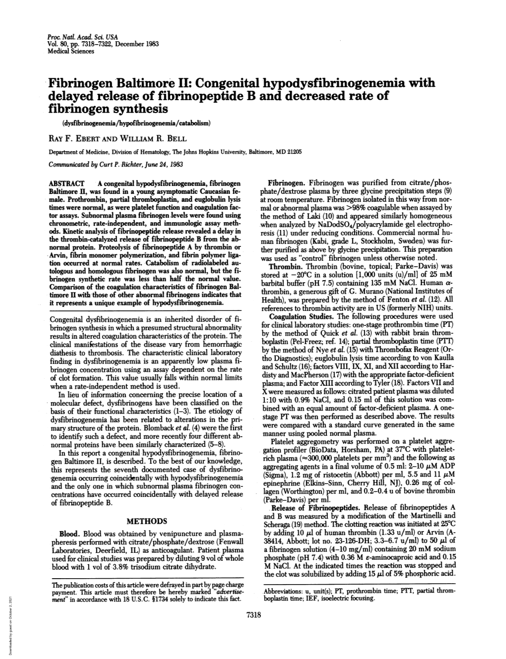 Fibrinogen Baltimore II: Congenital Hypodysfibrinogenemia with Delayed Release of Fibrinopeptide- B and Decreased Rate of Fibrin