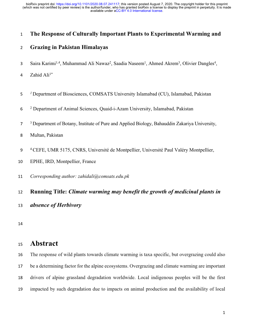 The Response of Culturally Important Plants to Experimental Warming And