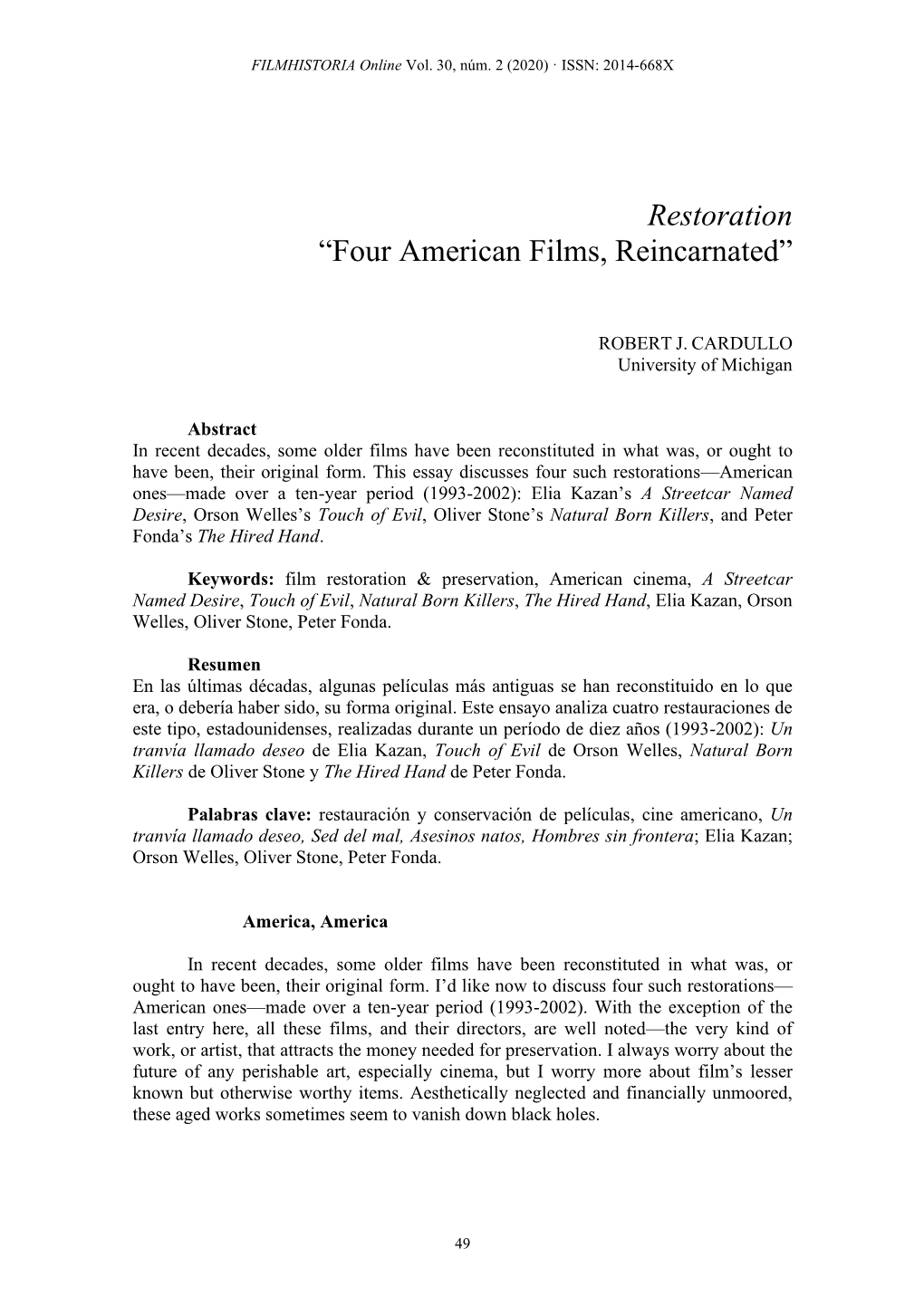 Restoration “Four American Films, Reincarnated”