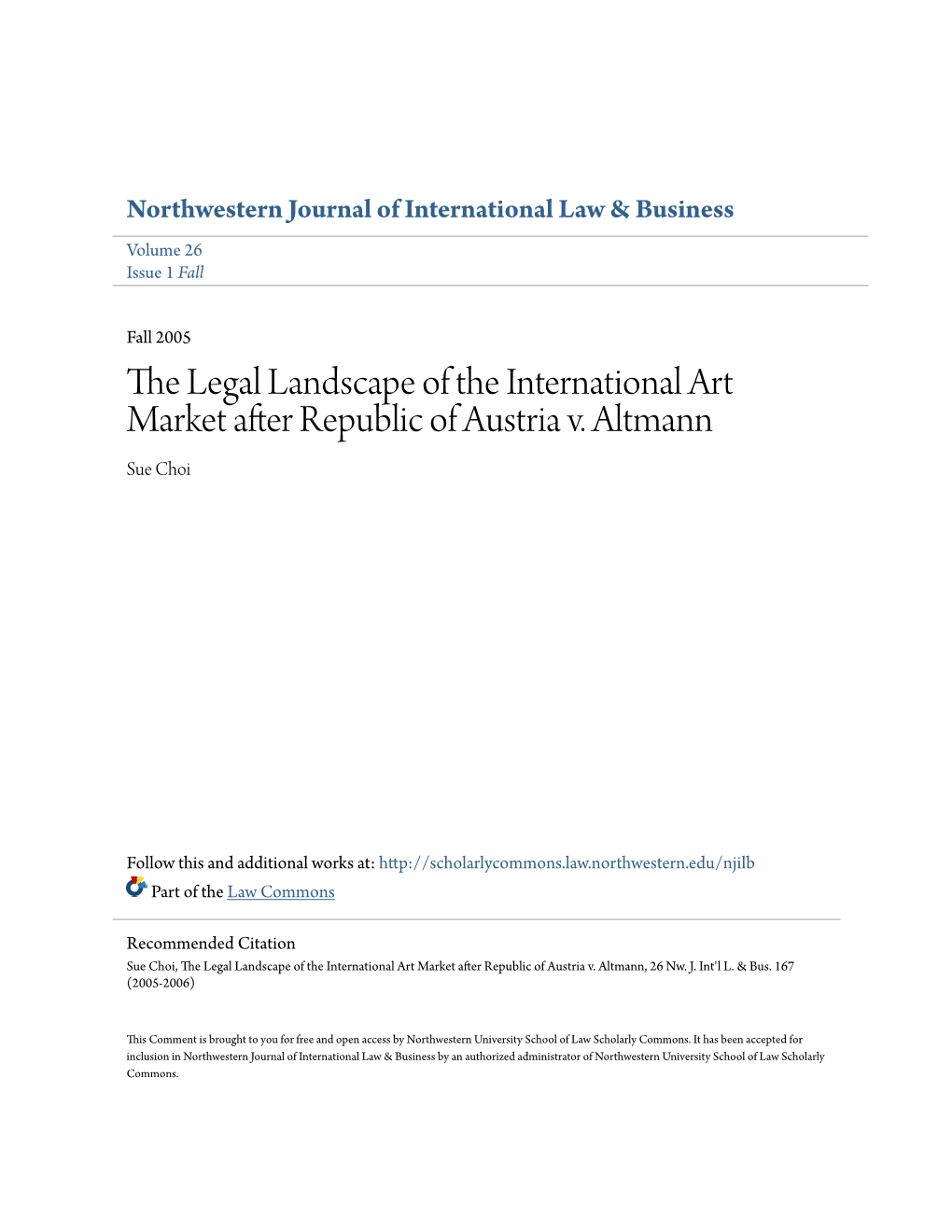 The Legal Landscape of the International Art Market After Republic of Austria V