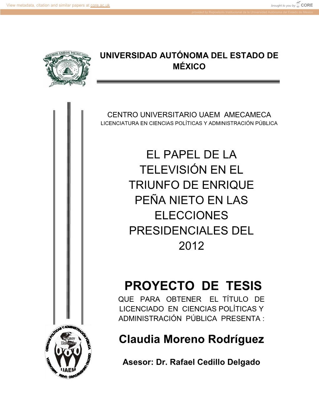 Proyecto De Tesis Que Para Obtener El Título De Licenciado En Ciencias Políticas Y Administración Pública Presenta